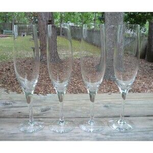 Orrefors Crystal Illusion 4 Champagne Flutes Glasses 8 3/8" Nils Landberg Sweden